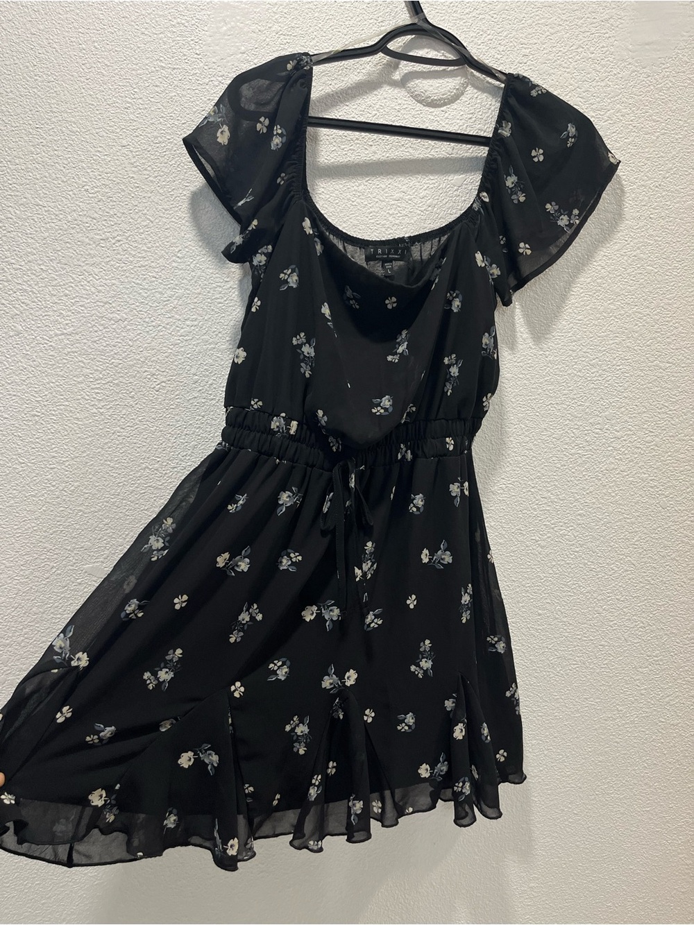 Black Double lined Floral Mini Dress